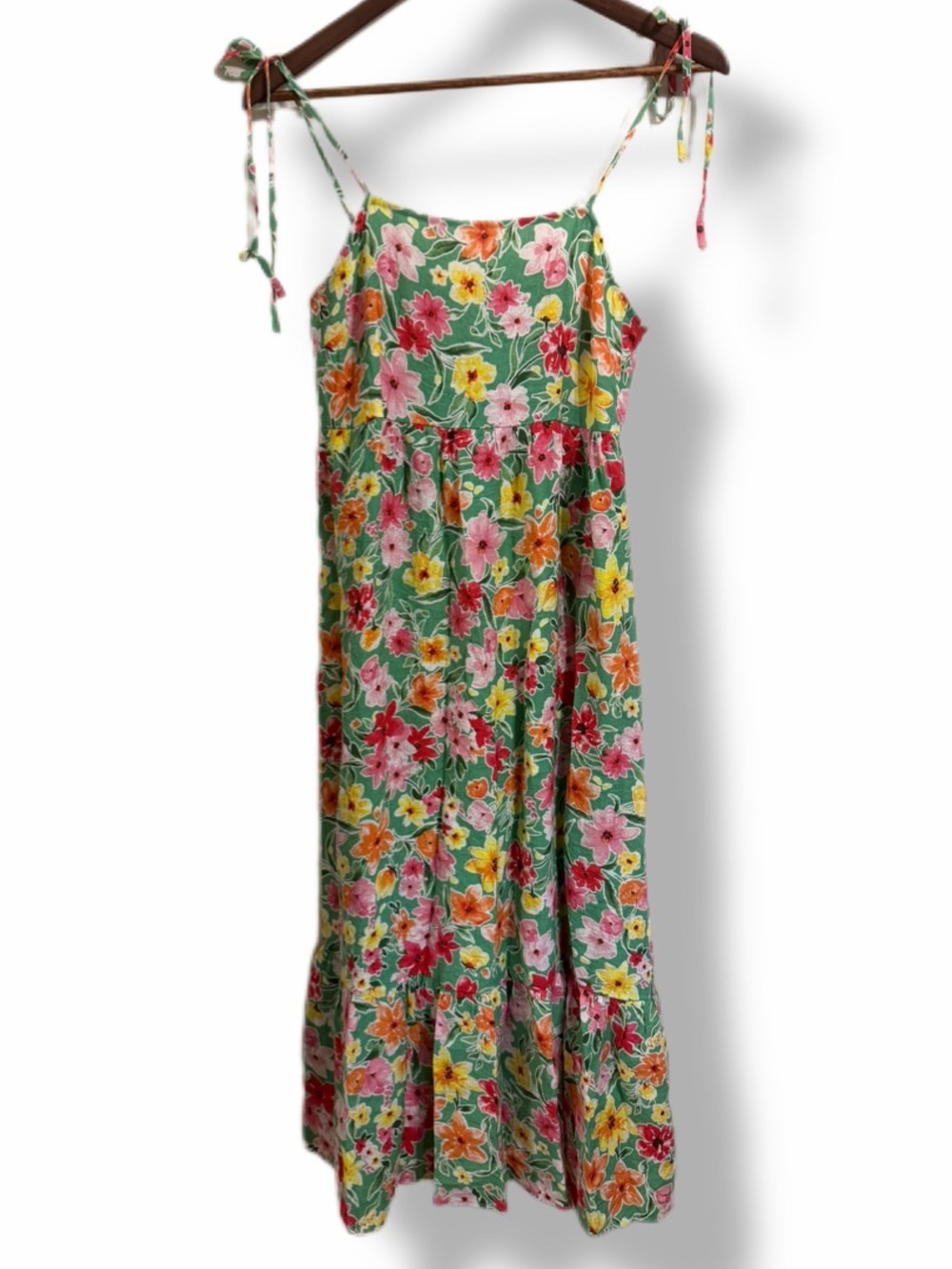 August Sky Romantic Floral Feminine Flowy Smocked Maxi Sun Dress - Size M